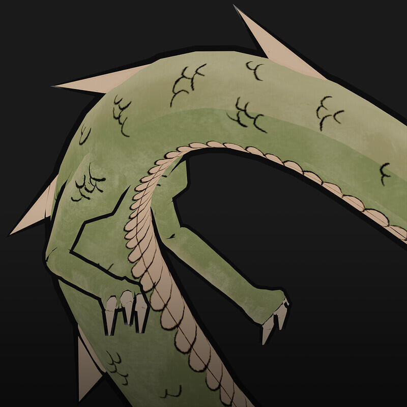 A zoomed in image of a 3D modeled stylized dragon